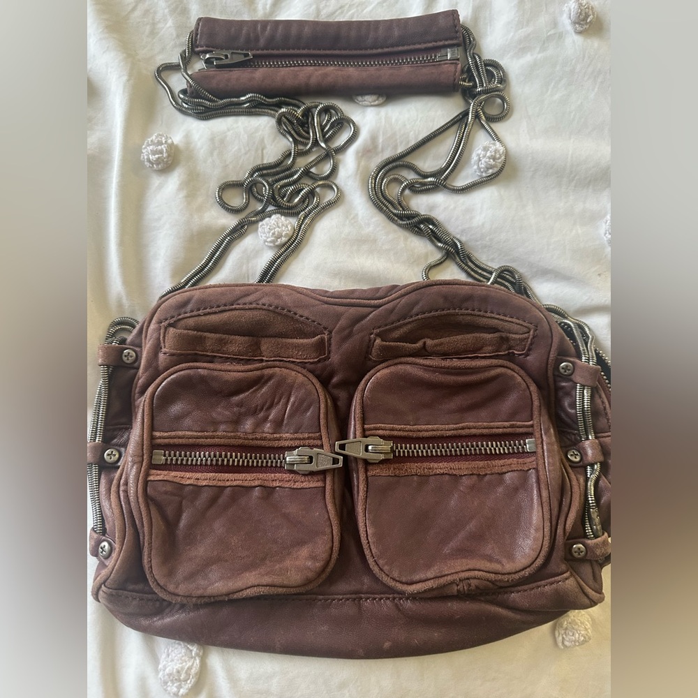 ALEXANDER WANG Maroon Leather Crossbody Bag with Silver Straps